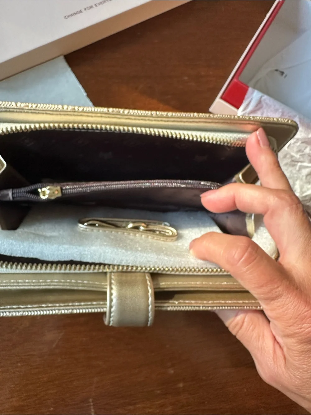 FOXER Gold Quilted Wallet Clutch - Elegant Metallic Finish